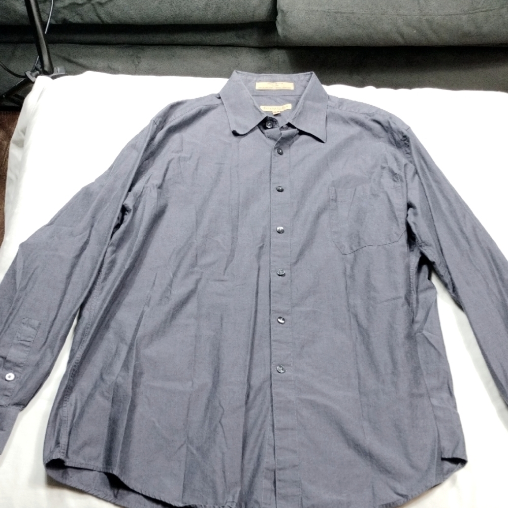 Donna Karen Men's Dark Gray Button-Up Shirt Size 34/35
